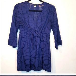 J. Crew blue semi sheer 3/4 sleeve empire waist tunic swim coverup Size Medium